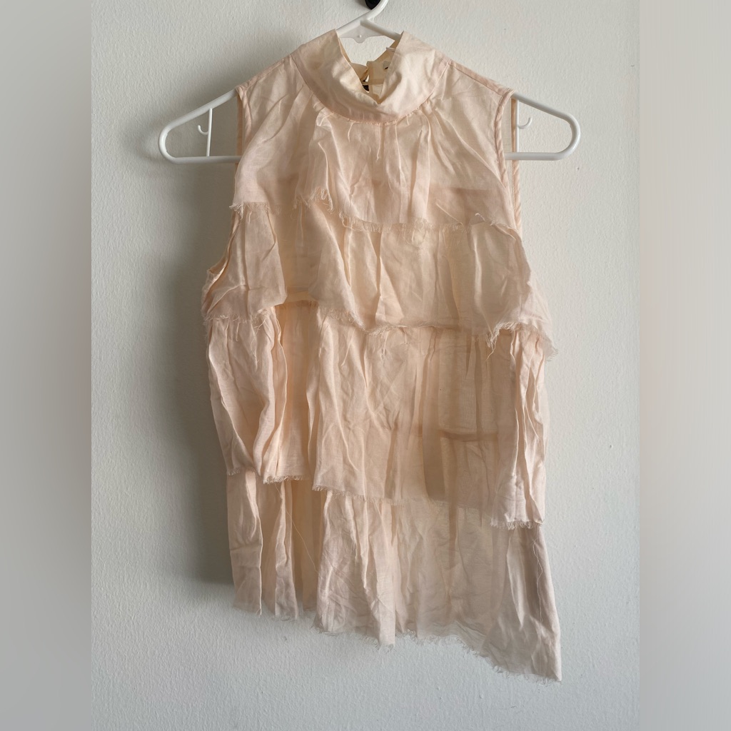 Pencey Pale Pink Raw Edge Tiered Blouse Xs